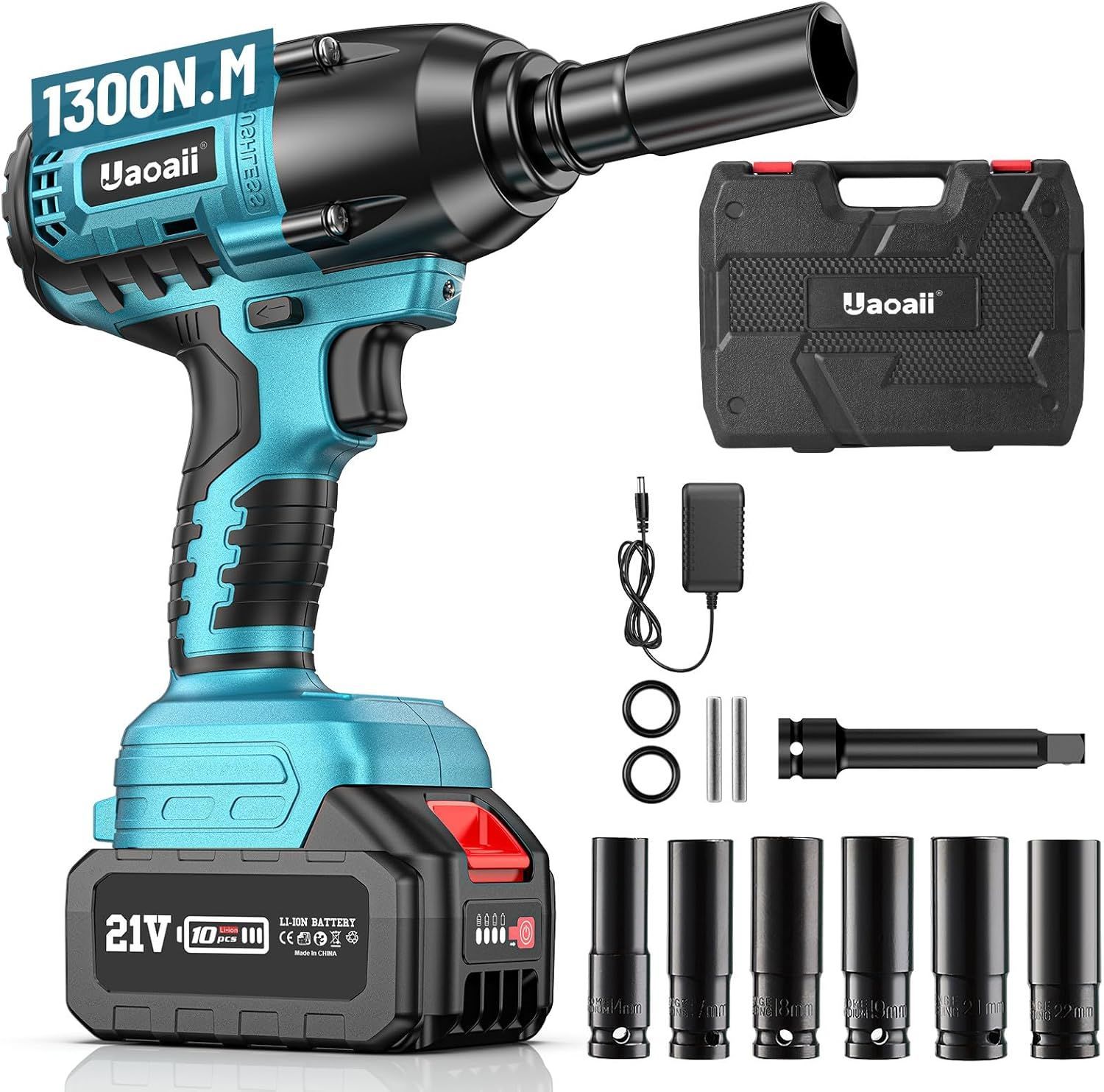 Uaoaii 電動インパクトレンチ 強力 1300N.m ブラシレスモーター 1|2 トルクレンチ 充電式コードレス電動レンチ 4000mAhバッテリー付き