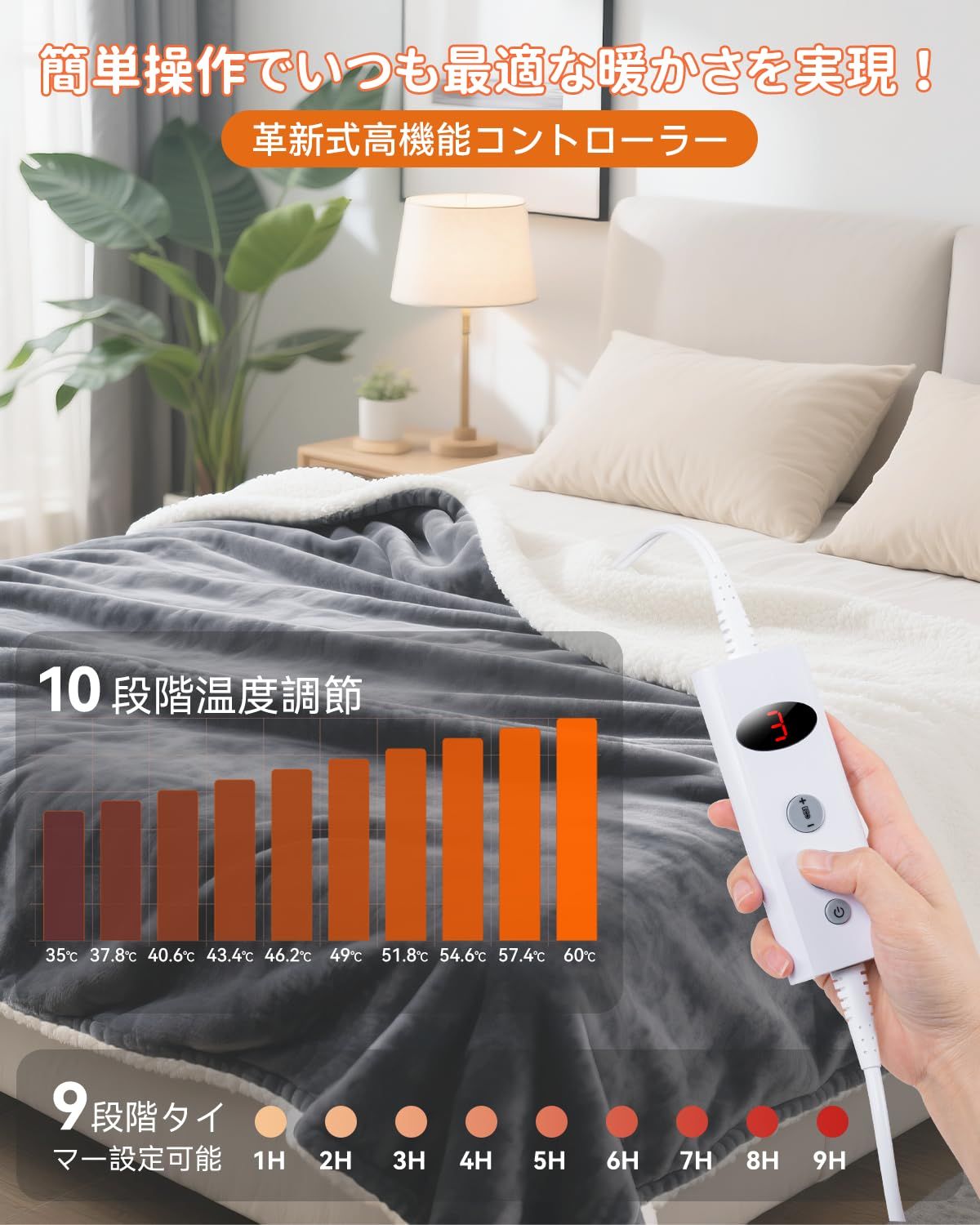 電気毛布 敷き 掛け 電気膝掛け 電気ブランケット 200×140cm大きめ-掛け敷き兼用 ダブルサイズ 大きい 厚手 暖かい 洗える 省エネ 節電 速暖 10段階温度調節 9段階タイマー 操作簡単 両面ふわふわ 保温性 切り忘れ防止 ダニ退治 防臭 WWW_KANDAIZUMI_COM