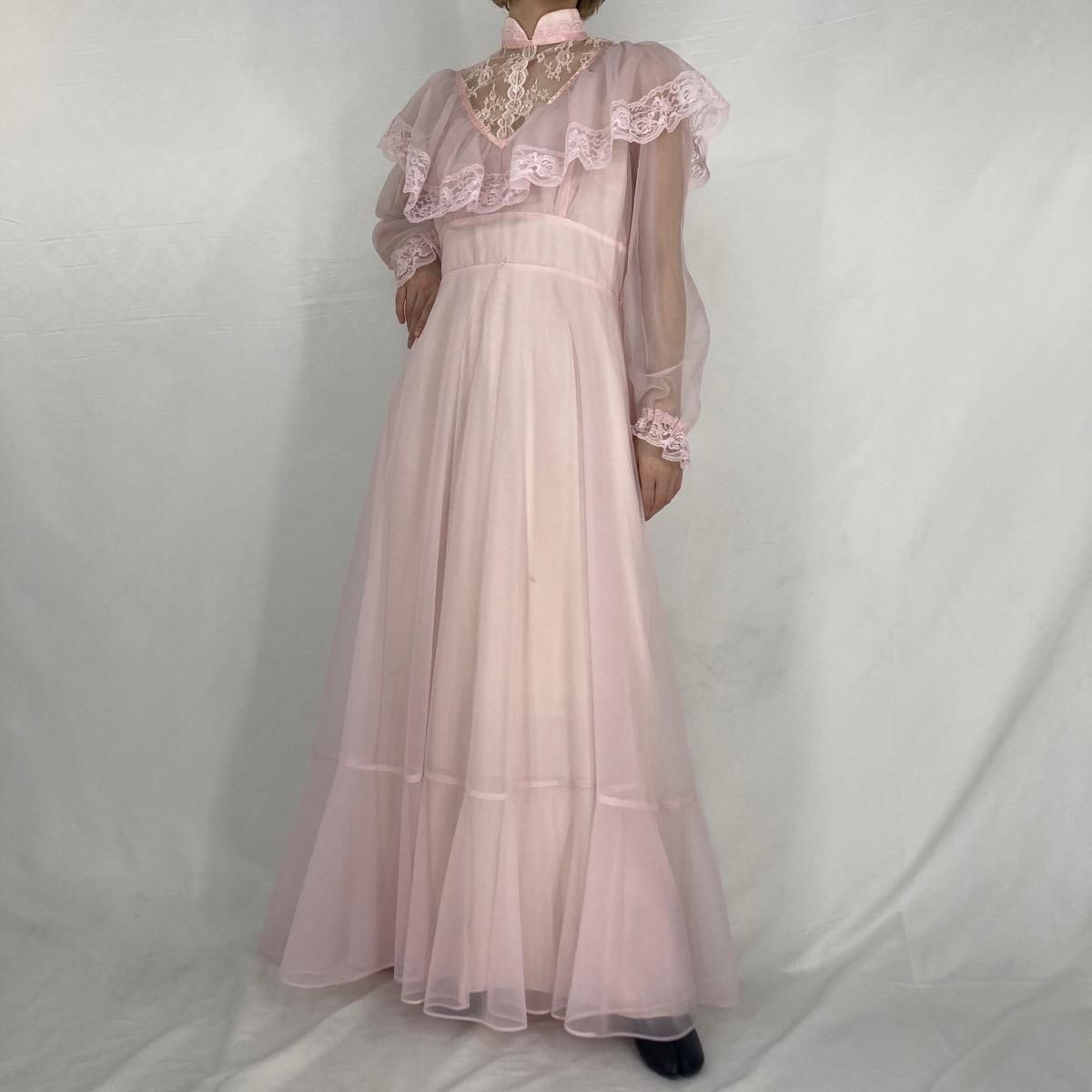 ビンテージ 70s USAワンピース ドレス シースルー ピンク 美品