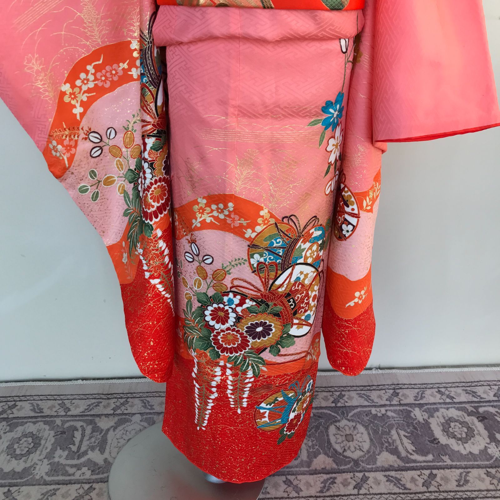 54 真紅×疋田絞り 7歳　七五三着物セット　和装小物　袋帯　帯揚げ　しごき 54 真紅×疋田絞り 7歳 七五三着物セット 和装小物 袋帯 帯揚げ