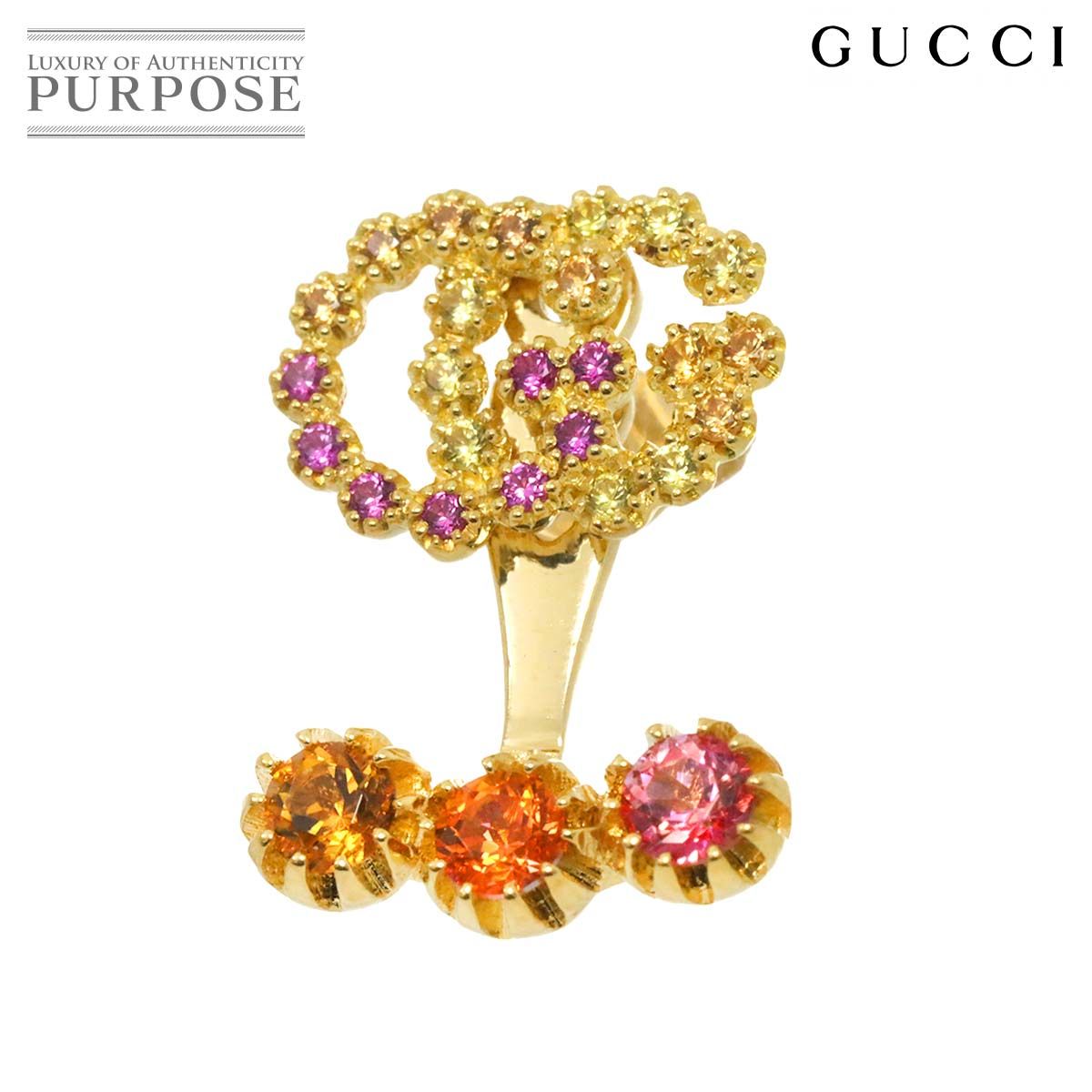 グッチ GUCCI GG ランニング ロゴ ピアス サファイヤ K18 YG 750 片耳 片方のみ Earring Pierced 90274524