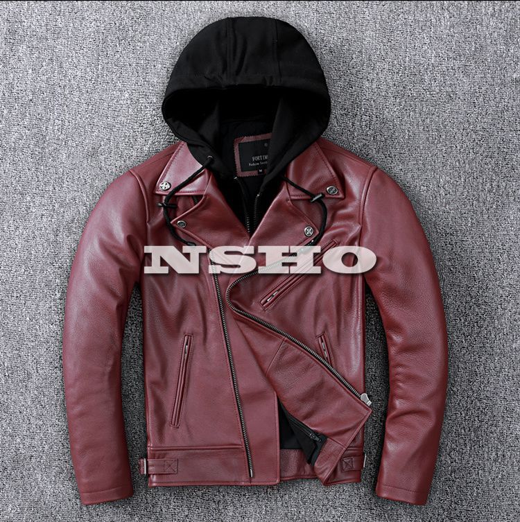 上質革ジャン メンズ カウハイド 牛革 フーデッド UKスタイル ダブル