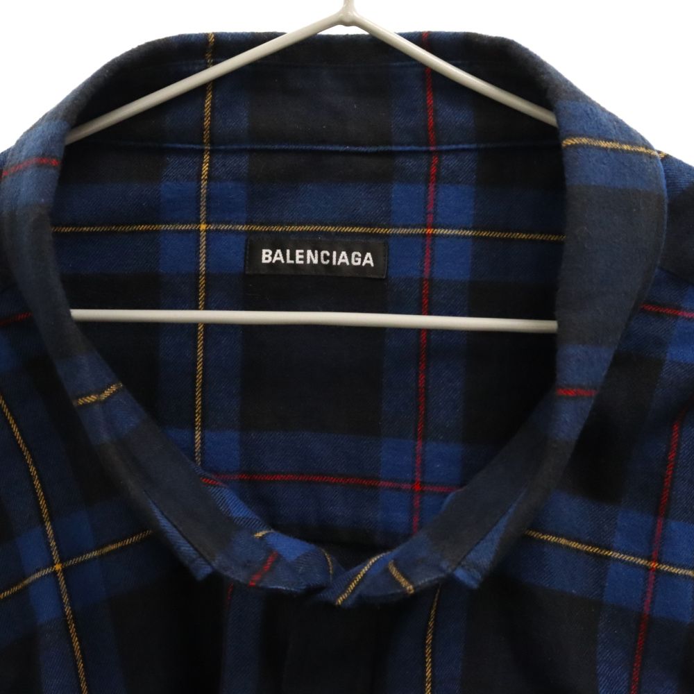 BALENCIAGA (バレンシアガ) 20AW オーバーサイズ長袖チェックシャツ ブルー 625548 - メルカリ