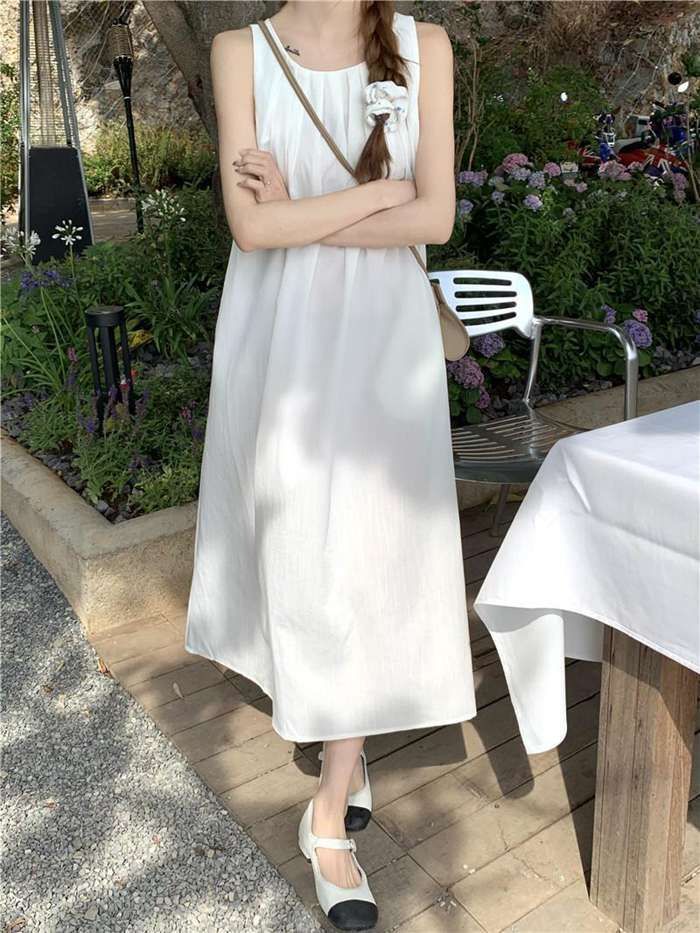ワンピース ロングワンピース ノースリーブ ギャザー 夏