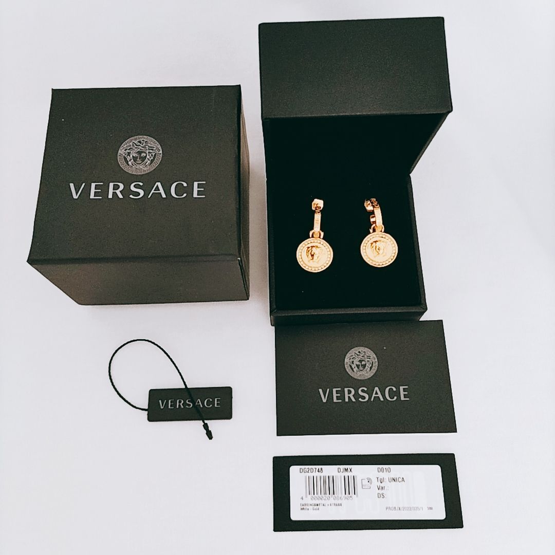 新品未使用】VERSACE クリスタル ラ メドゥーサ グレカピアス 
