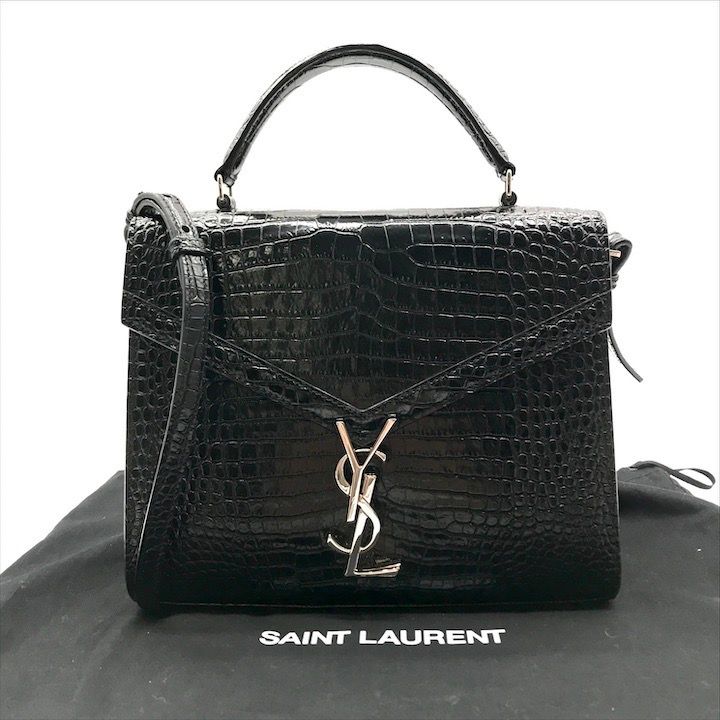 SAINT LAURENT ブラック クロコダイルエンボス ヒール 美品 YSL サンローラン パリ クロコダイルエンボス カサンドラ