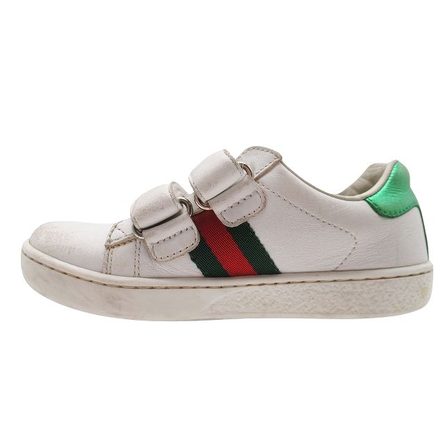 グッチ GUCCI キッズ トドラー ウェブ付き レザー スニーカー ベルクロ ダブルストラップ シューズ 靴 26/16.5cm 白 ホワイト  グリーン レッド 455447/ガールズ ボーイズ 子供靴/♪3