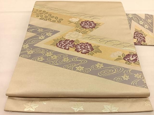 平和屋着物◎西陣 川島織物 九寸名古屋帯 唐織 竜田川牡丹文