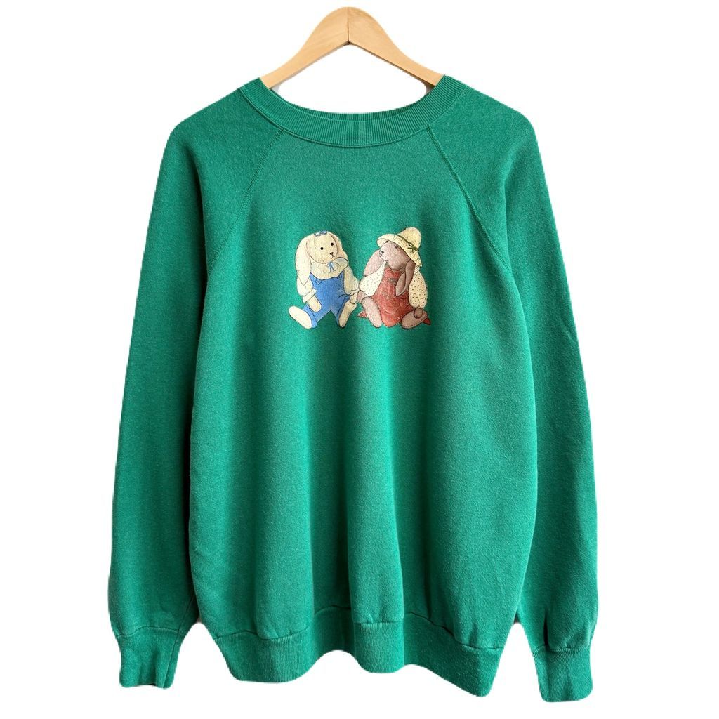 90s 全面プリント アニマルプリント スウェット ラビット ウサギ ピンク ❤️🐰90s rabbit T-shirt outfit🐰❤️ 可愛すぎるうさぎ