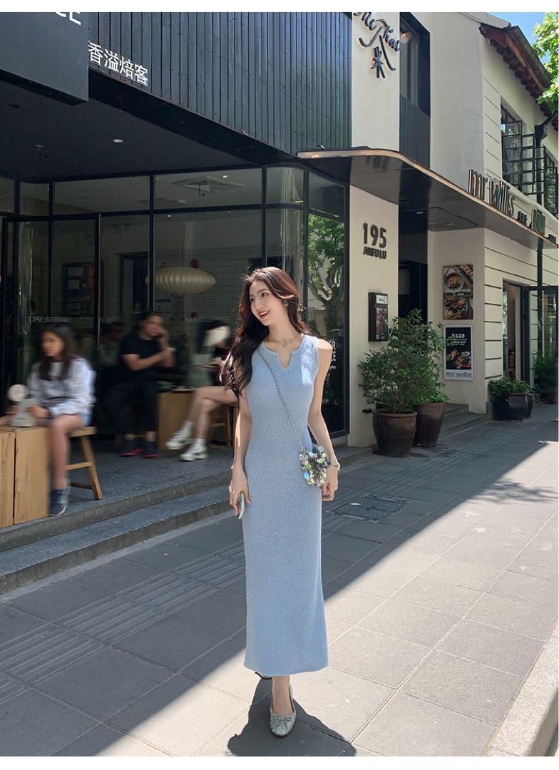 ノースリーブニットワンピース 着痩せ効果抜群