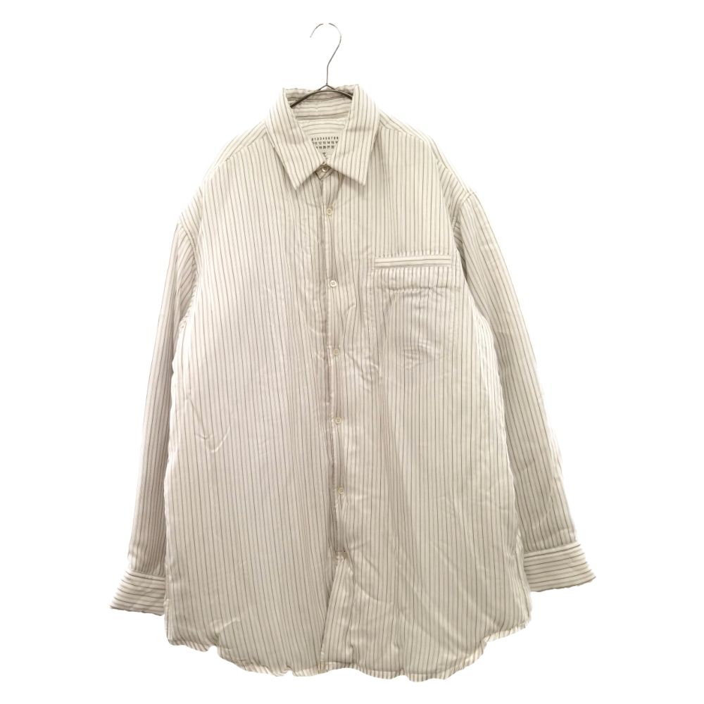 20,000円【冬物セール】メゾンマルジェラ　パデッド　シャツジャケット 中綿　ストライプ