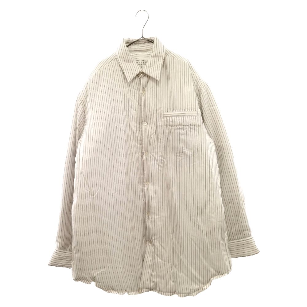 Maison Margiela (メゾンマルジェラ) 19AW Oversized Padded Shirt ストライプ パデッド オーバーサイズ  シャツジャケット ホワイト S50DL0396