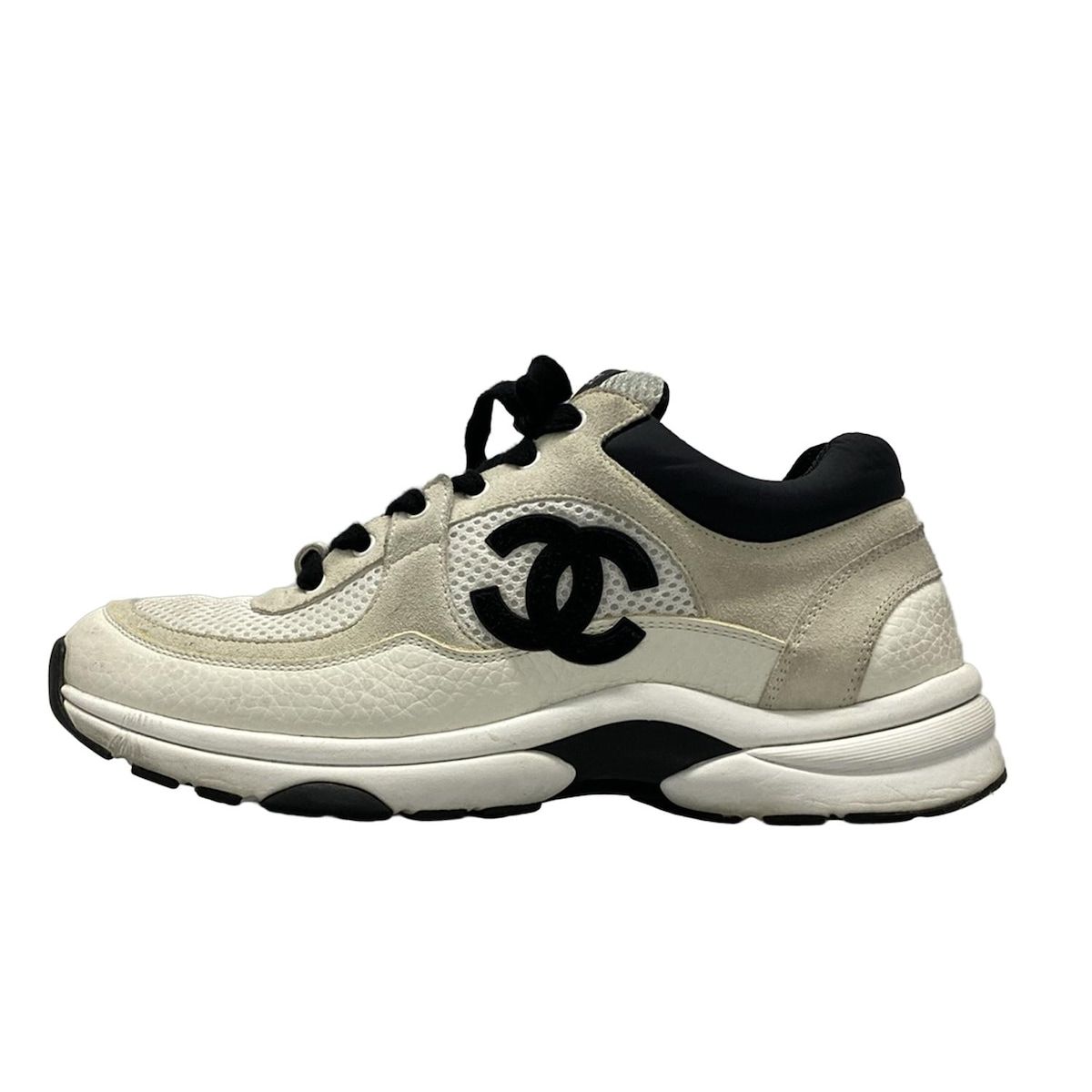 CHANEL シャネル スニーカー レディース - G38299 黒×白 23SS|ココマーク|インソール取り外し可 コットン レザー