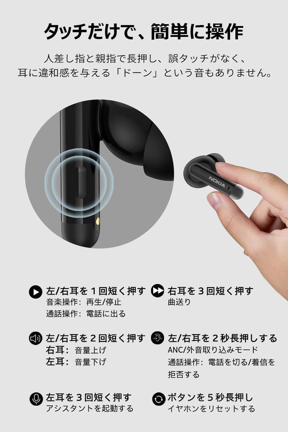 ノキア(Nokia) 【ワイヤレスイヤホン Bluetooth 5.2】完全ワイヤレス/ ブルートゥース/ANC  ノイズキャンセリング/外音取り込み/25時間音楽再生/瞬時接続/ハンズフリー通話/iPhone・Android対応 ブラック - メルカリ