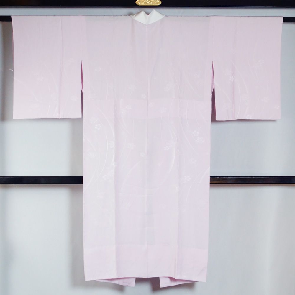 長襦袢 花綱模様 淡紅藤色系 単衣仕立てで袖は無双（袷） S