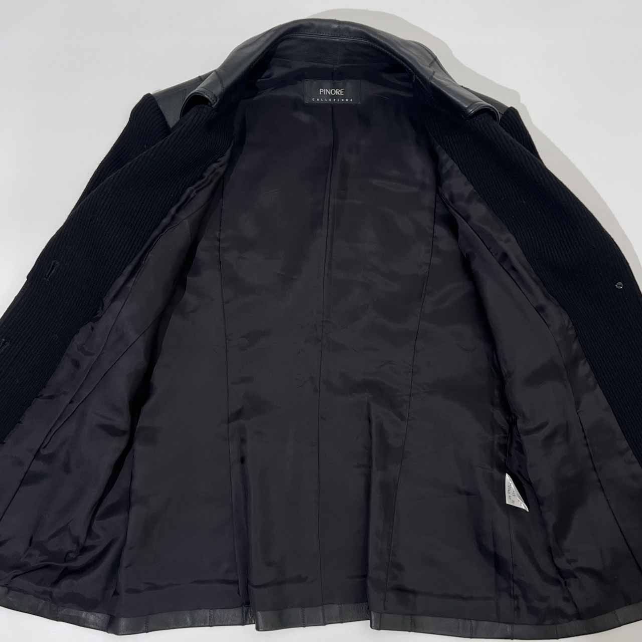 リアルレザー PINORE ピノーレ 羊革 ラムレザー 本革 切替 ニット