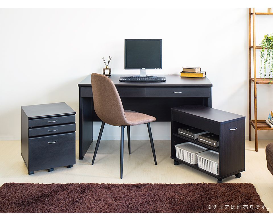 パソコンデスク引き出し付き3段シェルフ付木製 ミシン台書斎机学習机