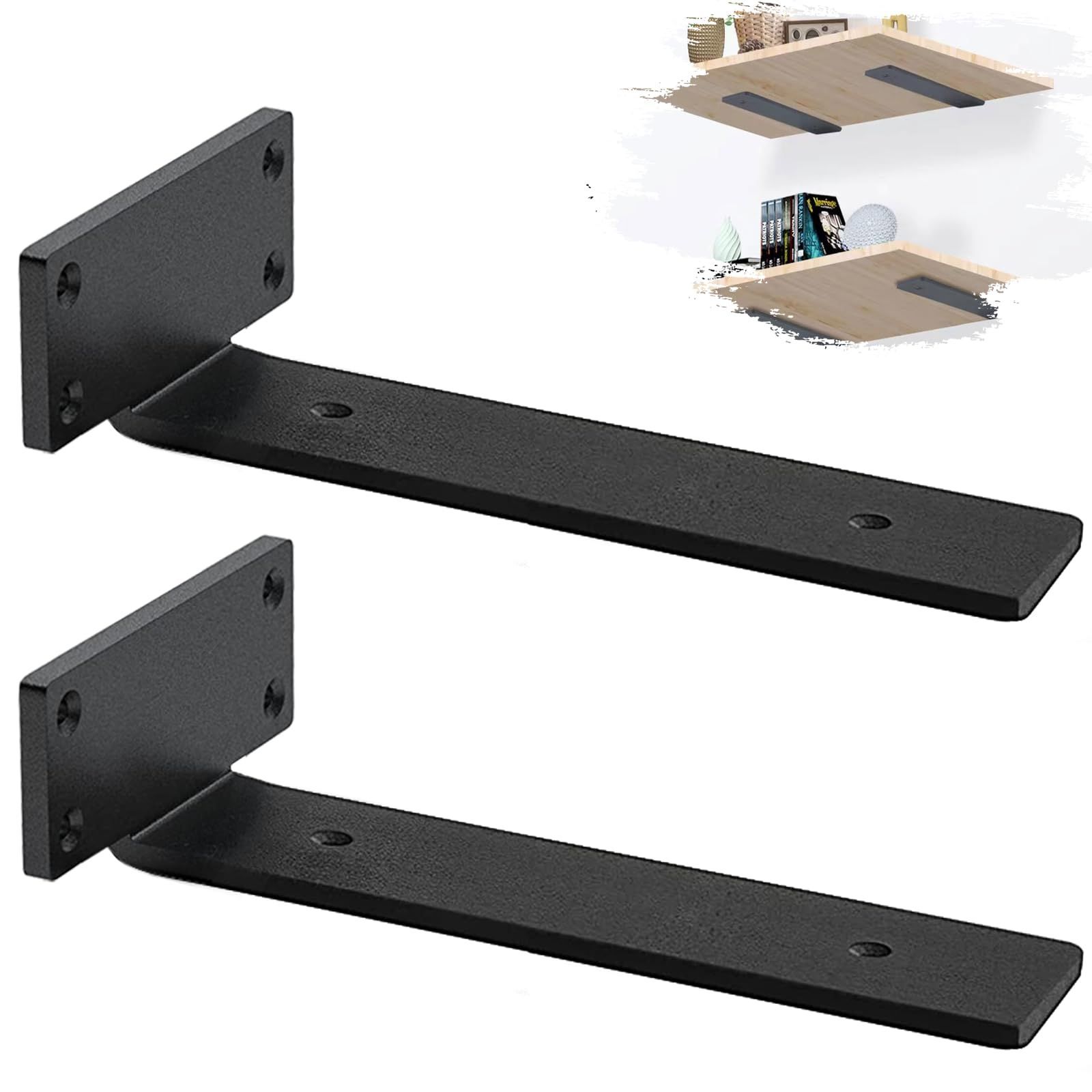 Size:30cm_Color:2 個 黒 MLOQI 棚受け金具 ブラケット 厚さ5mm 頑丈棚受け 金具 ビス付 最大荷重70KG 隠し棚受け 棚の補強 l字金具（2本 30cm)