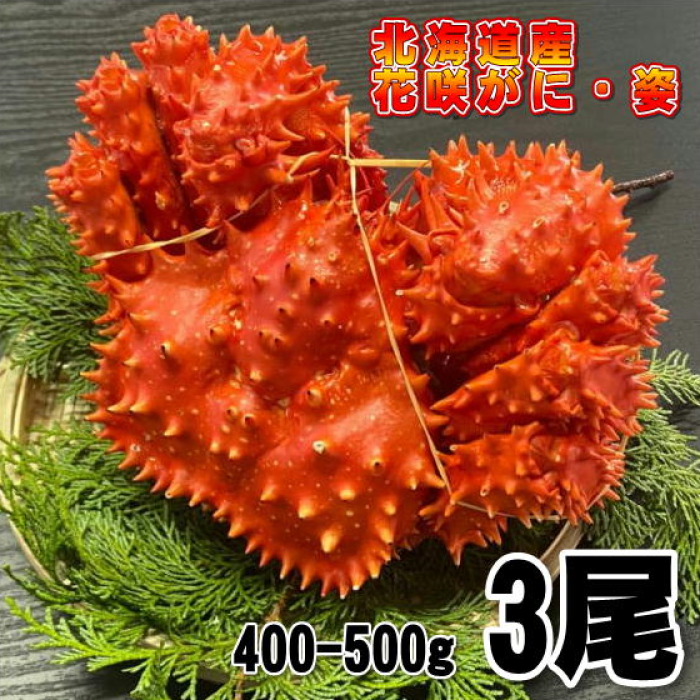 【訳あり】花咲がに　3尾（約400－500ｇサイズ）　ボイル　北海道産　花咲ガニ-0