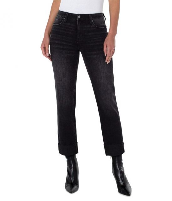 【送料無料】 リヴァプール ロサンゼルス レディース デニムパンツ ボトムス Marley Girlfriend Jeans w/Raw Cut Cuff 27" in Herington Herington