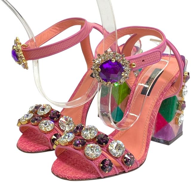 ドルチェ-ガッバーナ ドルガバ CR0929 オープントゥ チャンキーヒール サンダル ヒール ピンク DOLCE＆GABBANA サイズ36 約23cm レディース 安心品質 ブランドシューズ 感 パーティー サマー おしゃれ