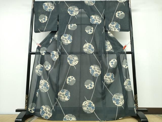 平和屋着物＊夏物 小紋 絽 竹垣雪輪立波花文 洗える着物 CAAQ1232ngm