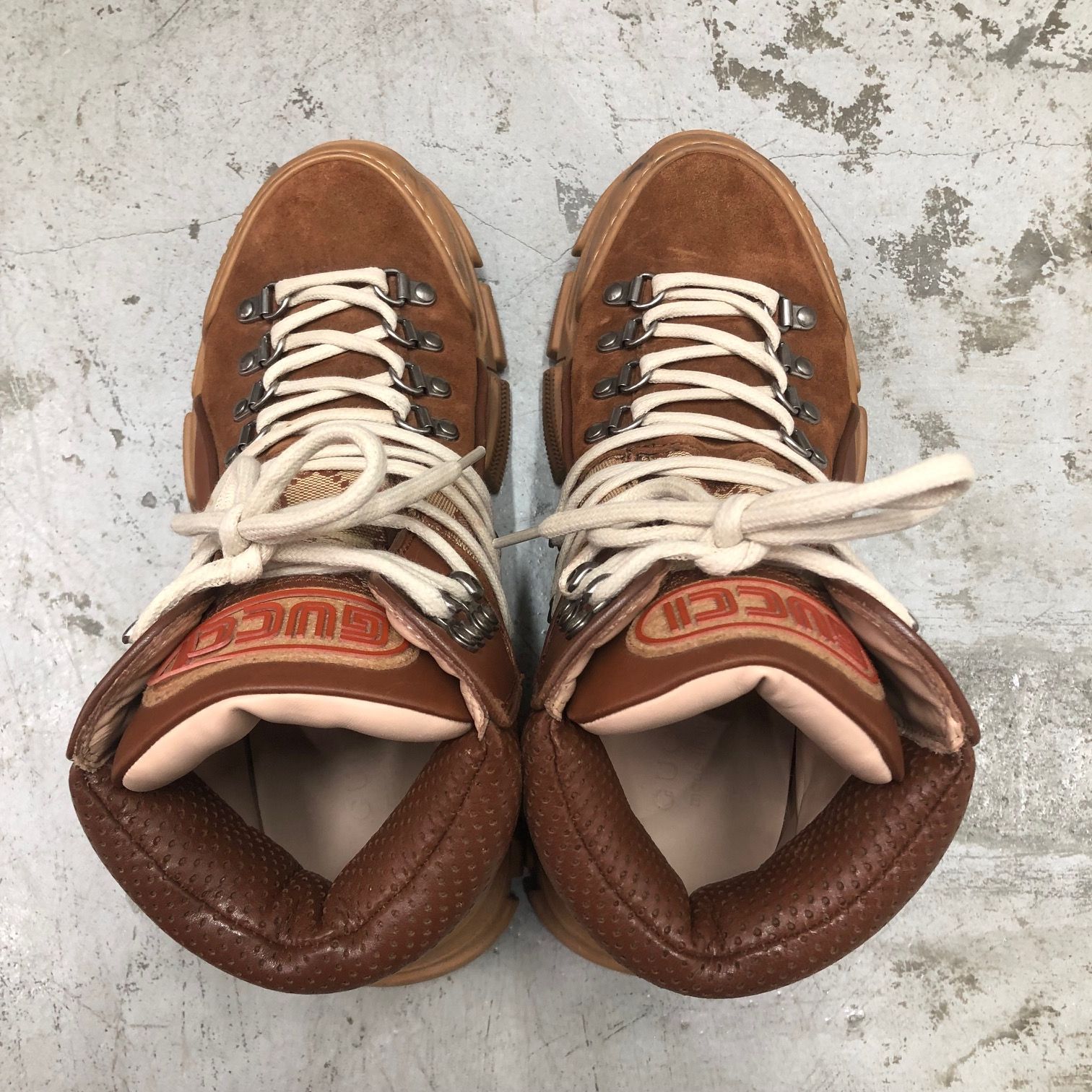 GUCCI フラッシュトレック GGキャンバス ブーツ スエード レースアップ 