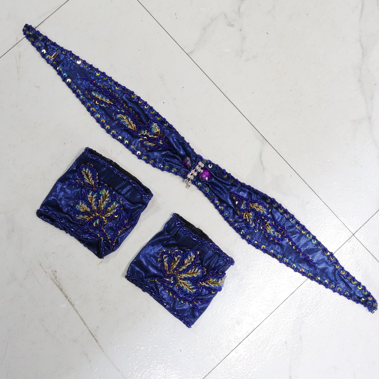 ベリーダンス用 オリエンタル衣装】ブルー スパンコールラメ ビーズ