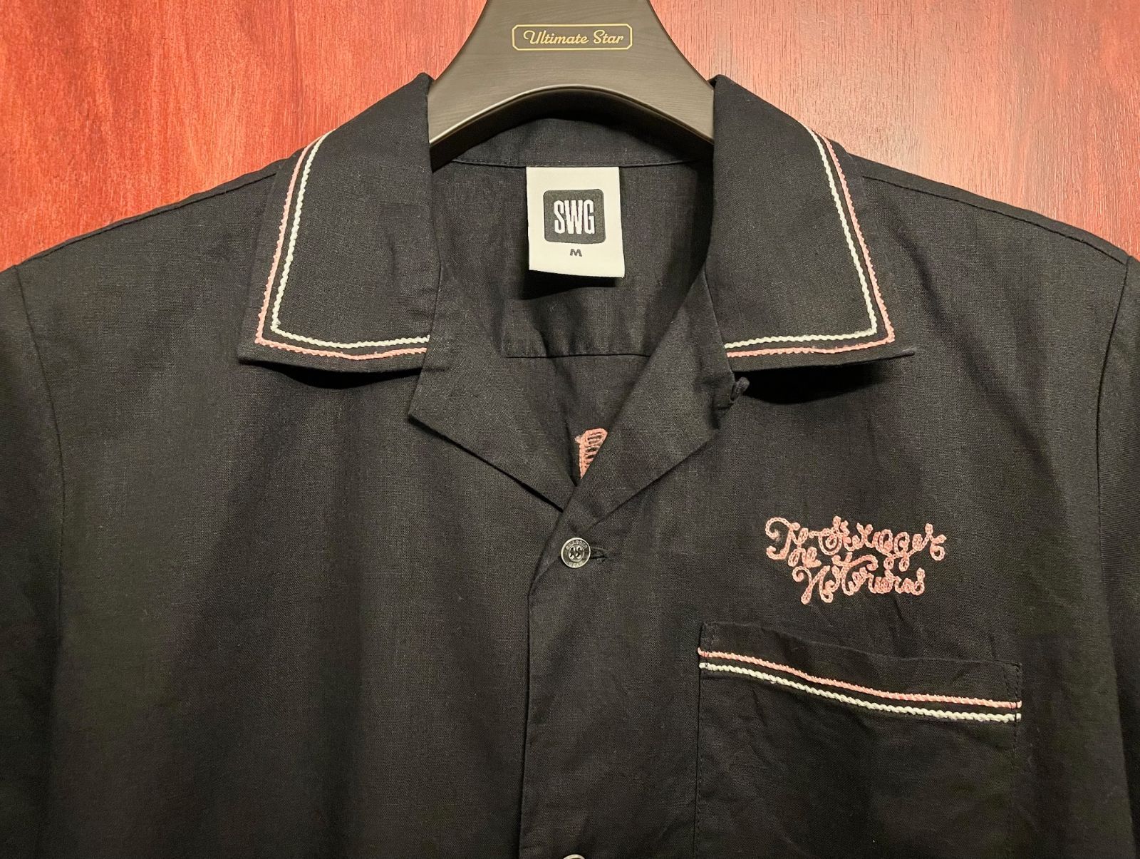 MADE IN JAPAN製 SWAGGER バック刺繡入り 半袖コットンリネン開襟 