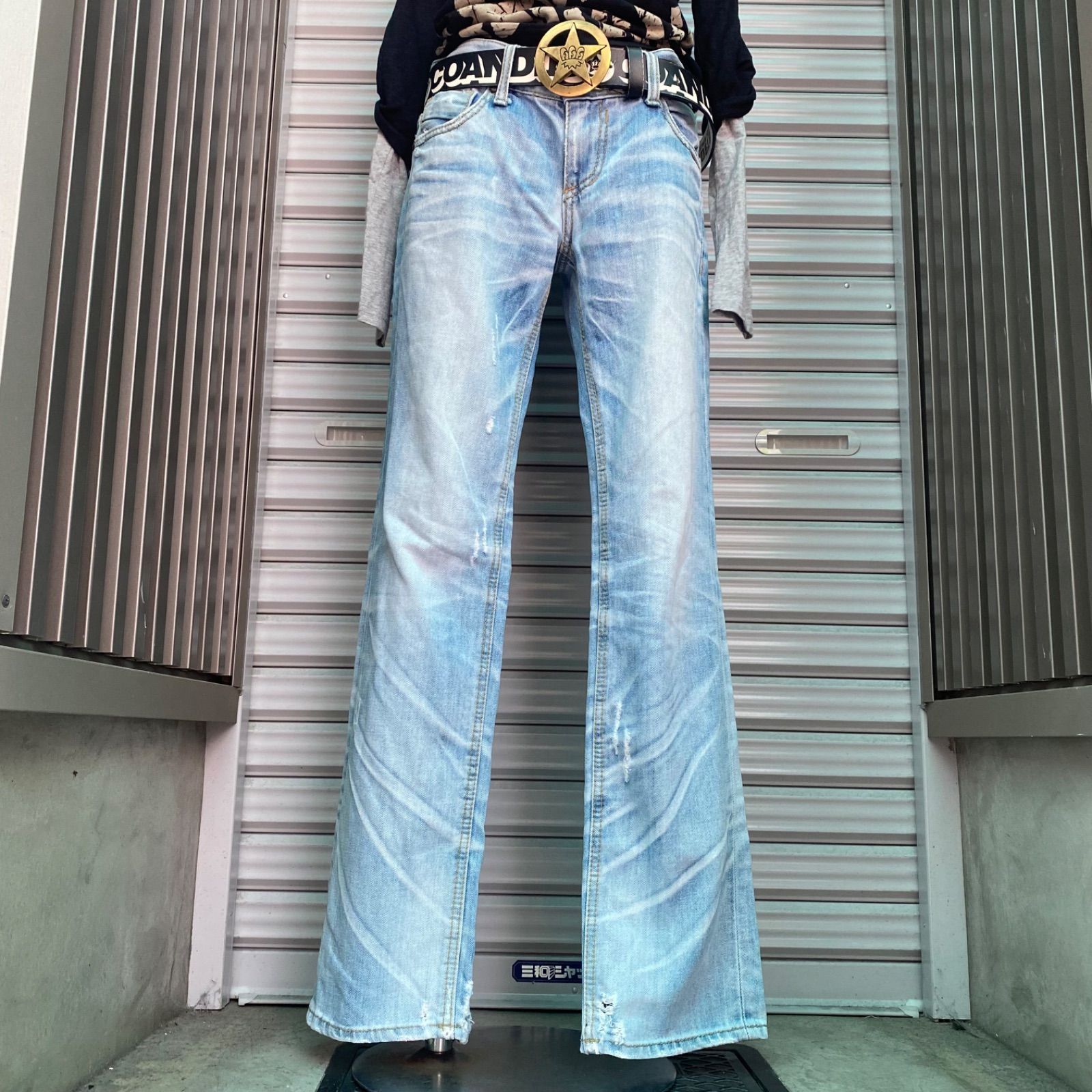 Lolita jeans 00s ギャル y2k ライトブルー シワ ローライズ 