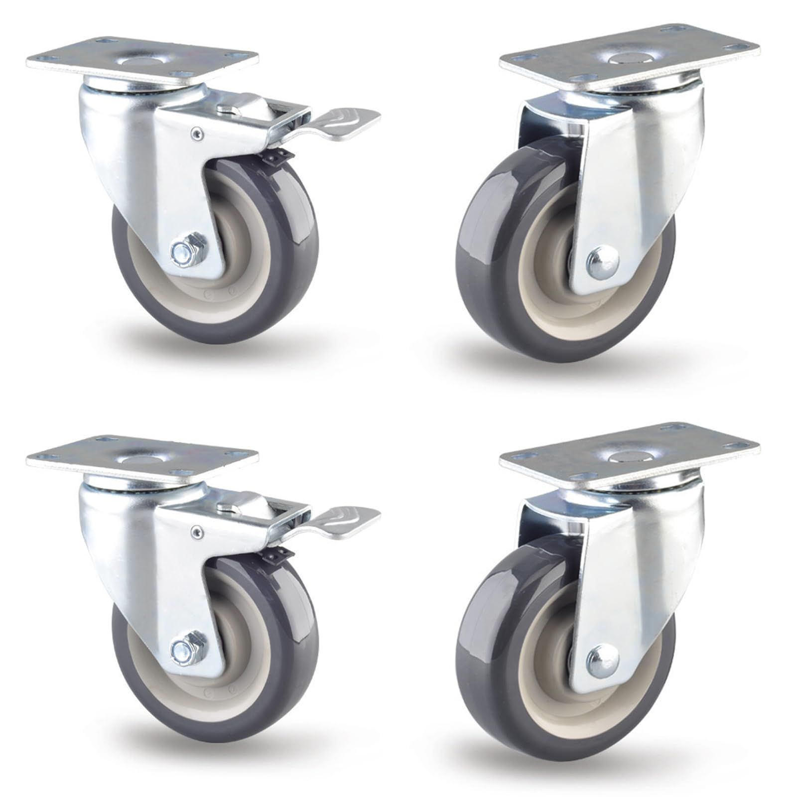 ybaymy キャスター 車輪 自在キャスター 径100mm 4インチ ゴム 4個セット 静音 360度回転 ブレーキ付き 耐荷重 400Kg プレート式 台車 家具 棚用 産業用 交換キット