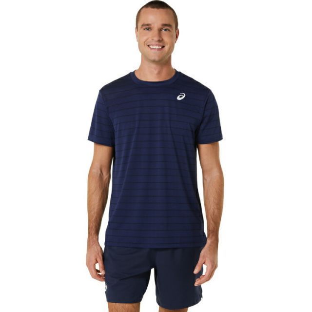 asics アシックス MEN COURT STRIPE SS TOP ミッドナイト M 2041A257 400 | スポーツ用品 スポーツ グッズ ツール アクセサリー 雑貨 小物 使いやすい テニス 衣類 メンズ 男性用 M トップス シャツ Tシャツ 