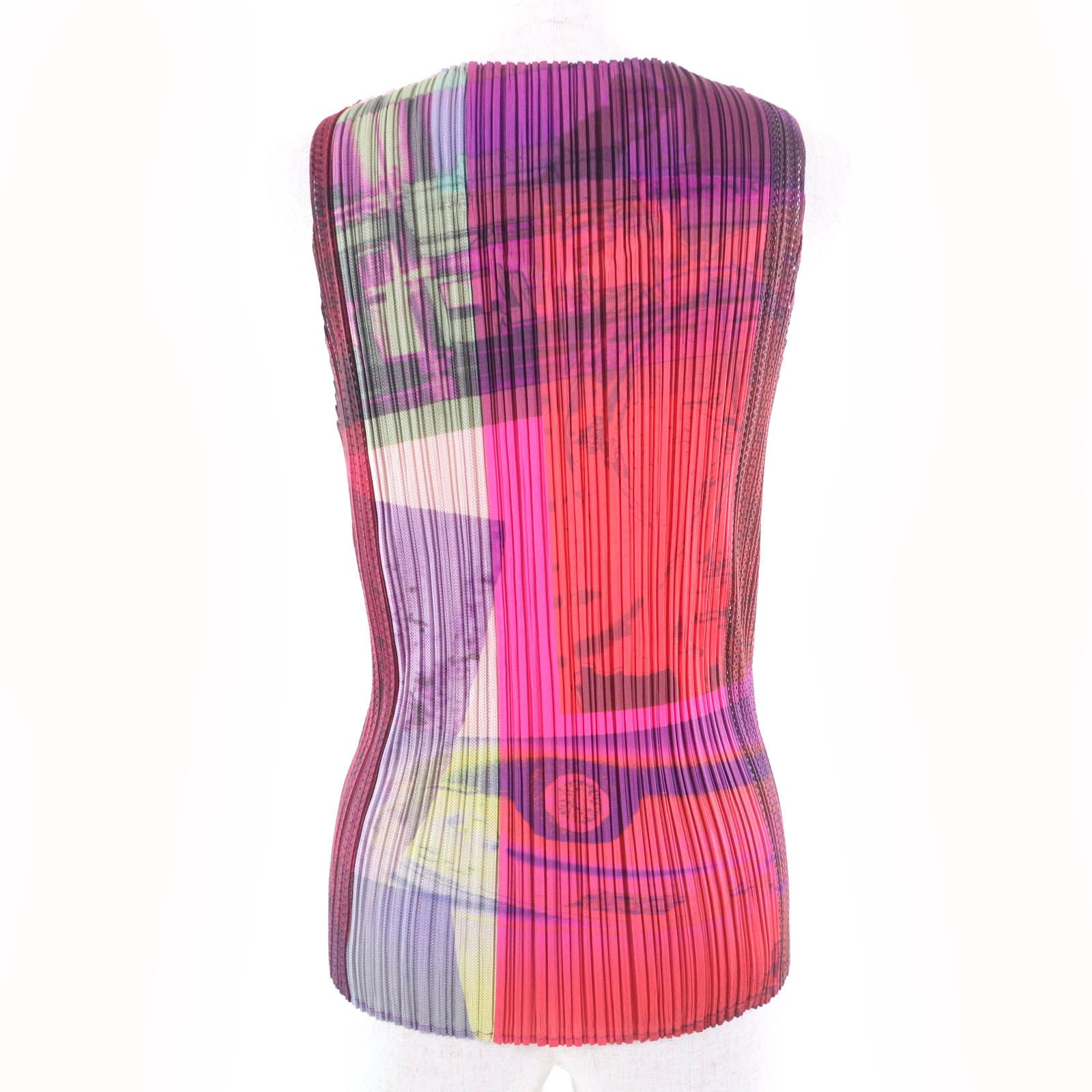 PLEATS PLEASE リボン付きノースリーブ マルチカラー イッセイミヤケ PLEATS PLEASE ISSEY MIYAKE - PLEATS PLEASE ISSEY MIYAKE