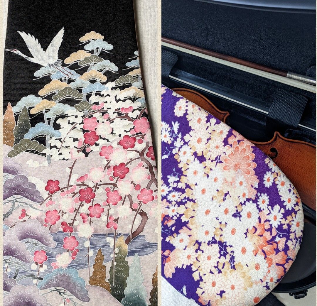 松梅＆爛漫 古布 |silk violin blanket| 両面 シェル型 バイオリンケースマット ヴァイオリン 音楽ギフト