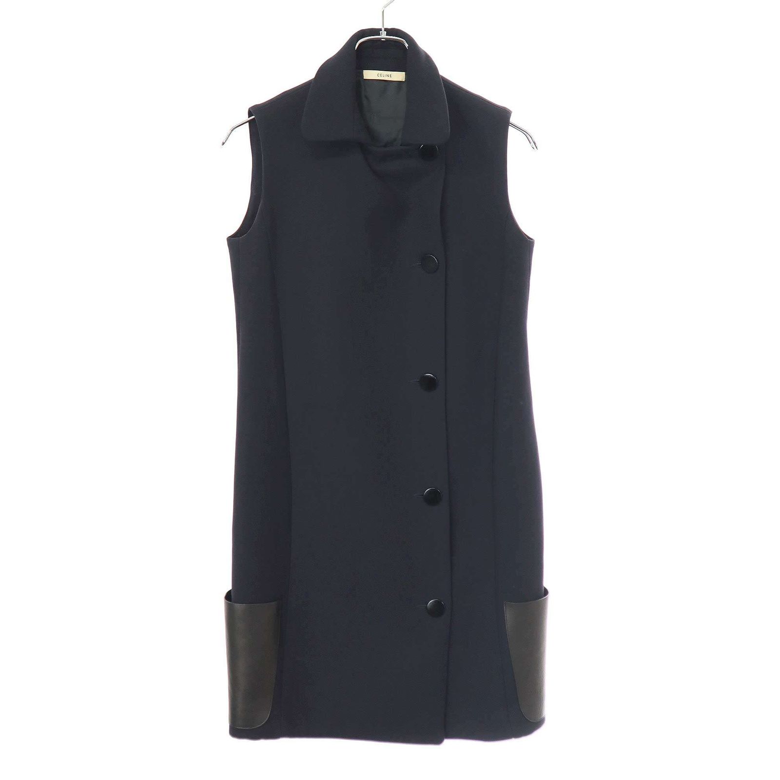 CELINE セリーヌ by Phoebe Philo レザーポケットロングジレベスト 26F613020 ネイビー 36