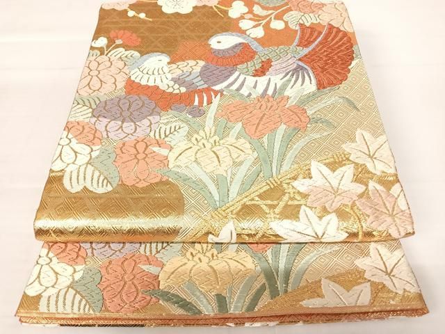 平和屋着物◎佐賀錦　六通柄袋帯　唐織　正倉院花文　金糸　正絹　逸品　AABI0881yx 平和屋着物◎佐賀錦 六通柄袋帯 唐織 鴛鴦花文 金糸 正絹 逸品