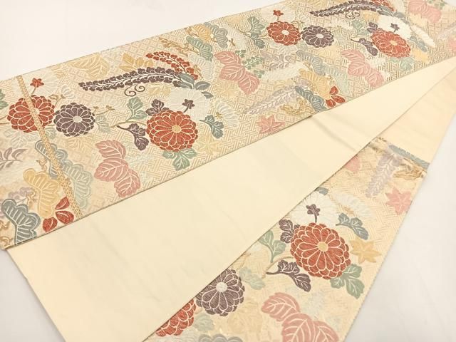 平和屋着物◎九寸名古屋帯 唐織 草花文 金銀糸 正絹 逸品 AAAU4461sg