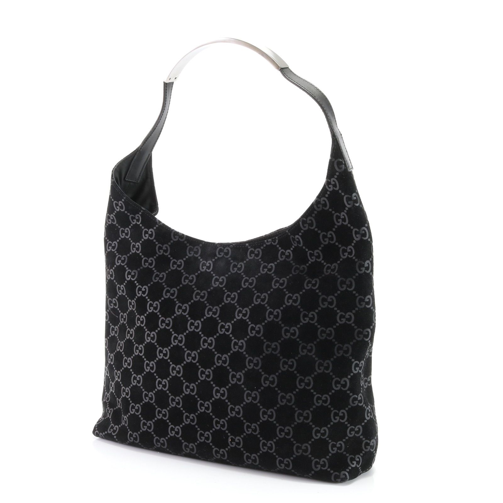 【中古】GUCCI ワンショルダーバッグ ハンドバッグ シルバー レザー GUCCI ワンショルダー GGキャンバス レザー×キャンバス ブラック