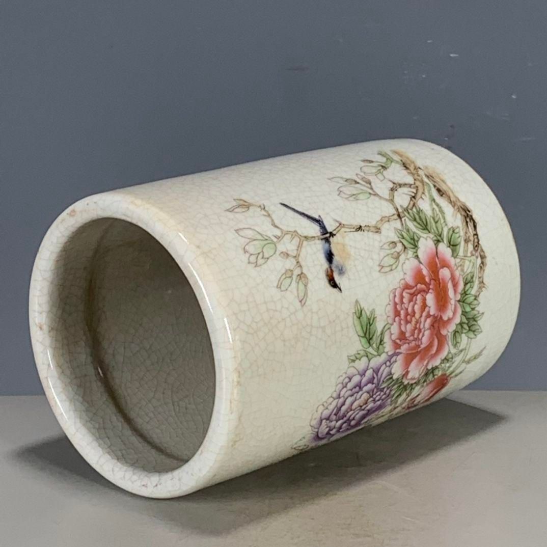 大清光緒パステル開片花鳥筆筒 筆棚 文房器 陶磁器 装飾品 現代