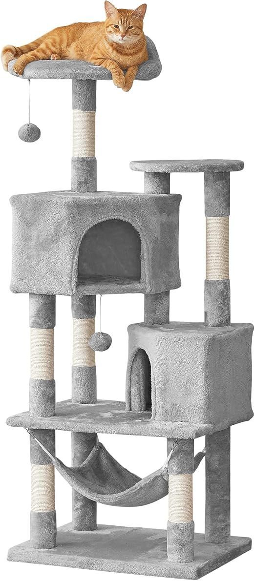 キャットタワー 高さ145cm 据え置き型キャットタワー グレー 楽天市場