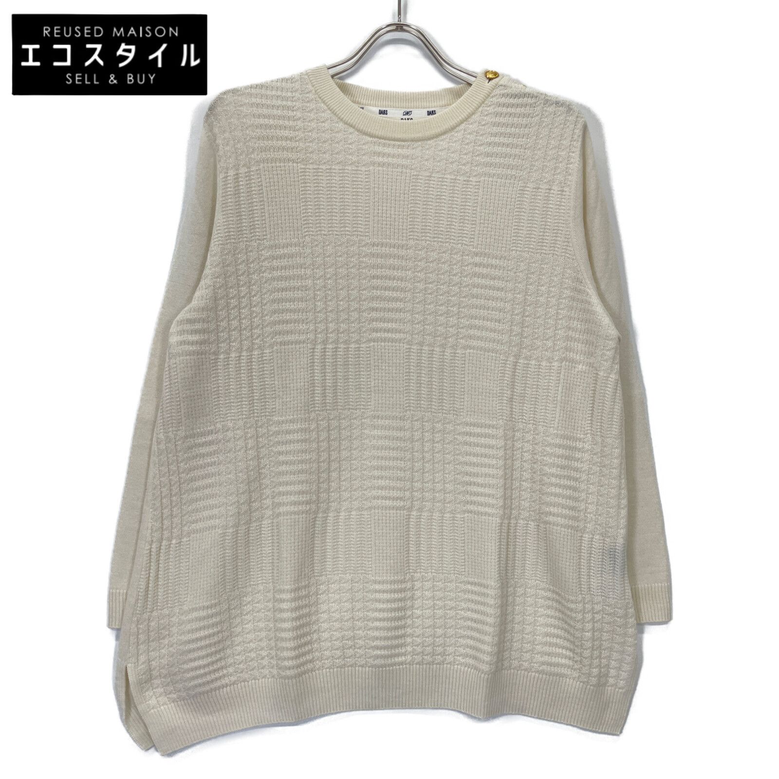 DAKS ダックス ﾎﾜｲﾄ ｼｬﾄﾞｰﾁｪｯｸﾆｯﾄﾁｭﾆｯｸ 44
