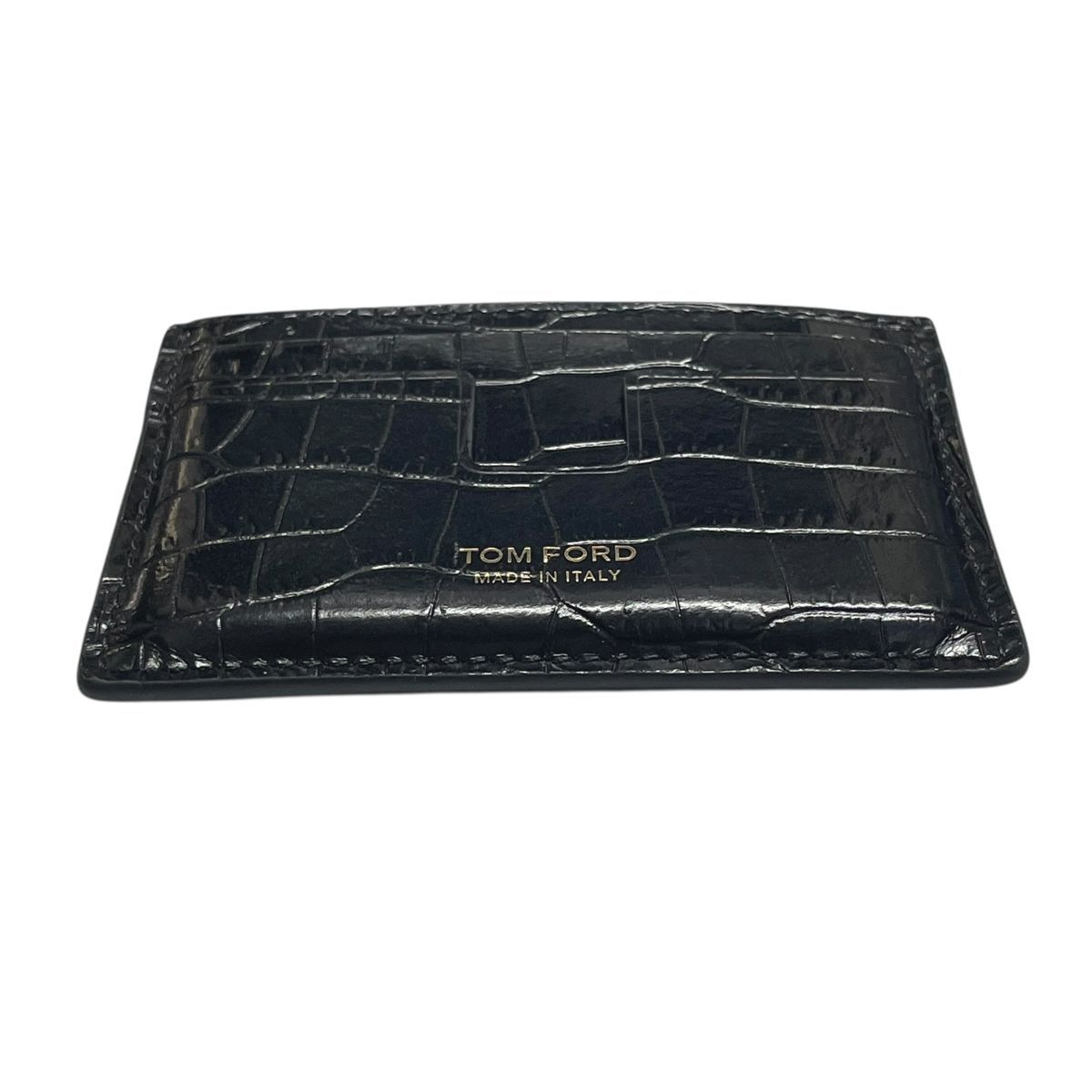 【極美品】トムフォード　カードケース　クロコ型押し　カーフレザー　黒 中古】 TOM FORD トムフォード カードホルダー クロコ型押し