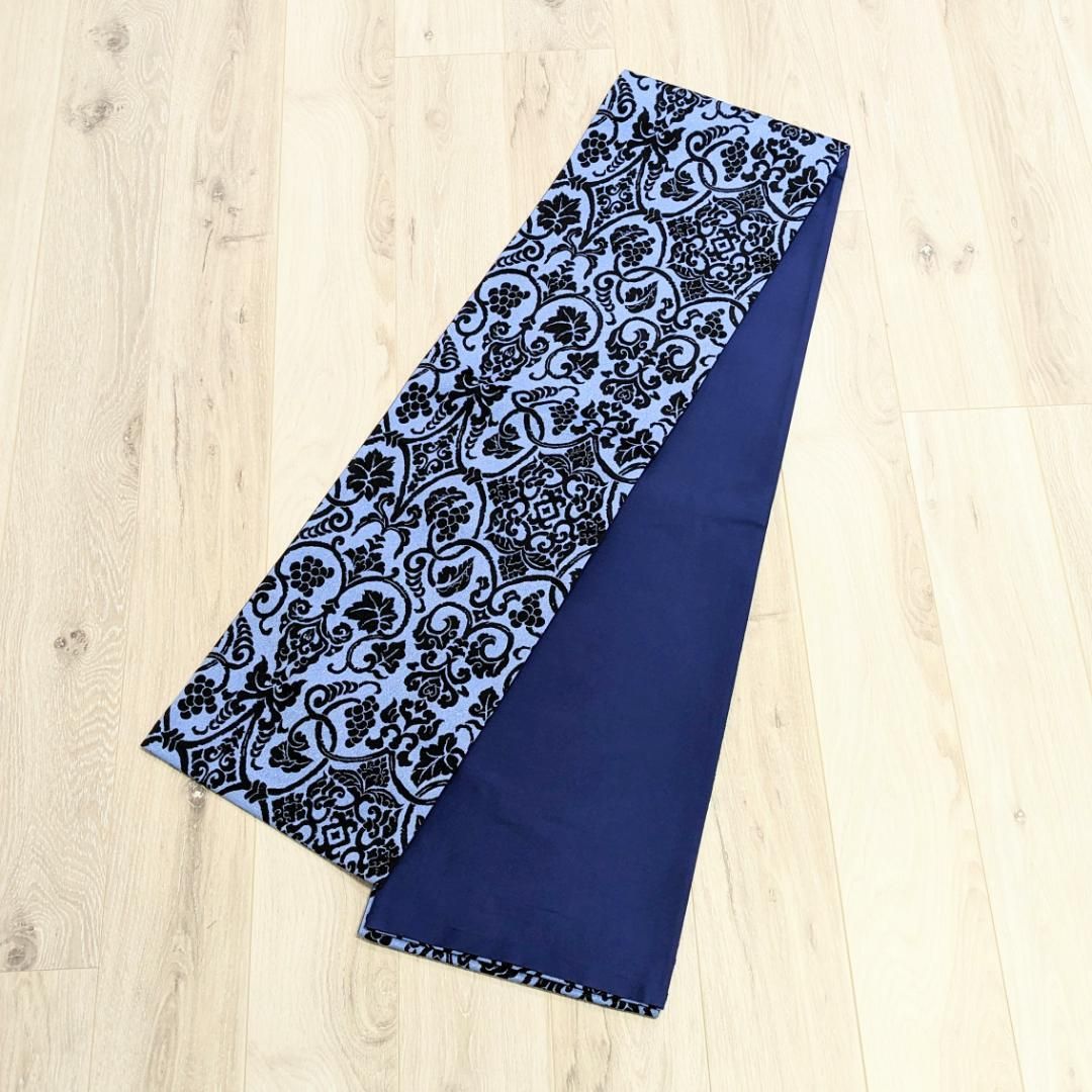 新品・仕立て上がり】正絹 袋帯 カジュアル モダン ブルー 黒 b59-