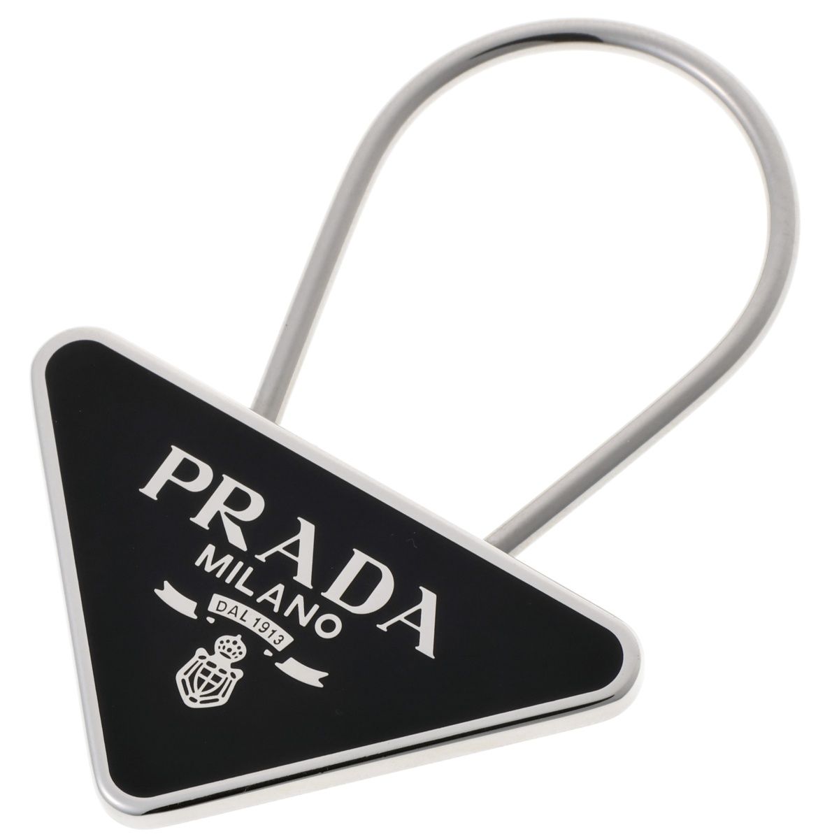 プラダ PRADA トライアングル ロゴ キーリング キーホルダー 2PS395 メタル ブラック シルバー S-159112