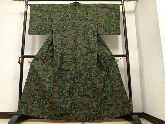 平和屋着物○本場大島紬 泥染め 一元絣 色紙舞蝶文 正絹 逸品