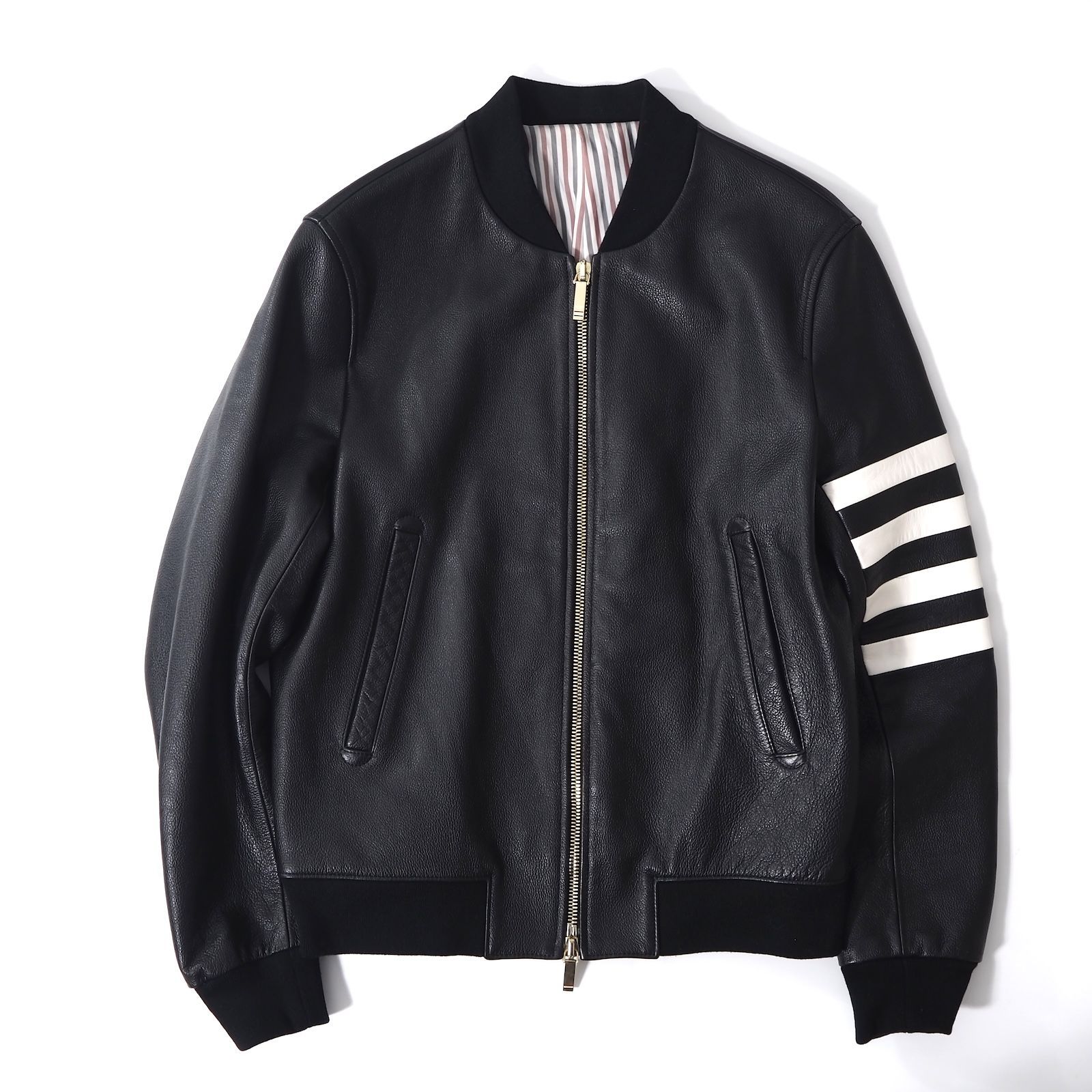 美品 トムブラウン THOM BROWNE レザー ジャケット 2 ブラック メンズ 正規品 5-YA020