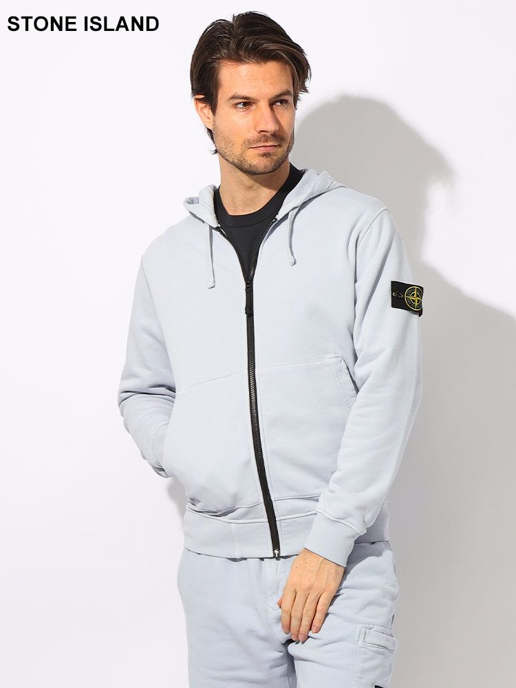 STONE ISLAND (ストーンアイランド) コットン100％ ワンポイントロゴ シングルジップ パーカー SI801564251 ブランド メンズ 男性 トップス (サックス)