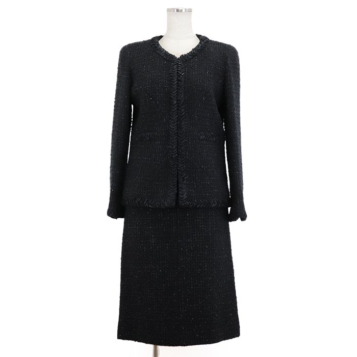 美品】シャネル リトルブラック ツイード ノーカラー ジャケット  