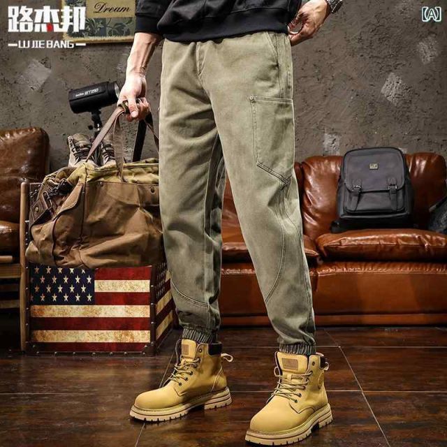 [M ]秋冬 コーデ メンズ  服 シンプル ファッション オシャレ 大人 かっこいい 大きいサイズ ストリート 紳士服 アメリカン ヘビー ワークパンツ ストレート マルチ ポケット アーミーグリー