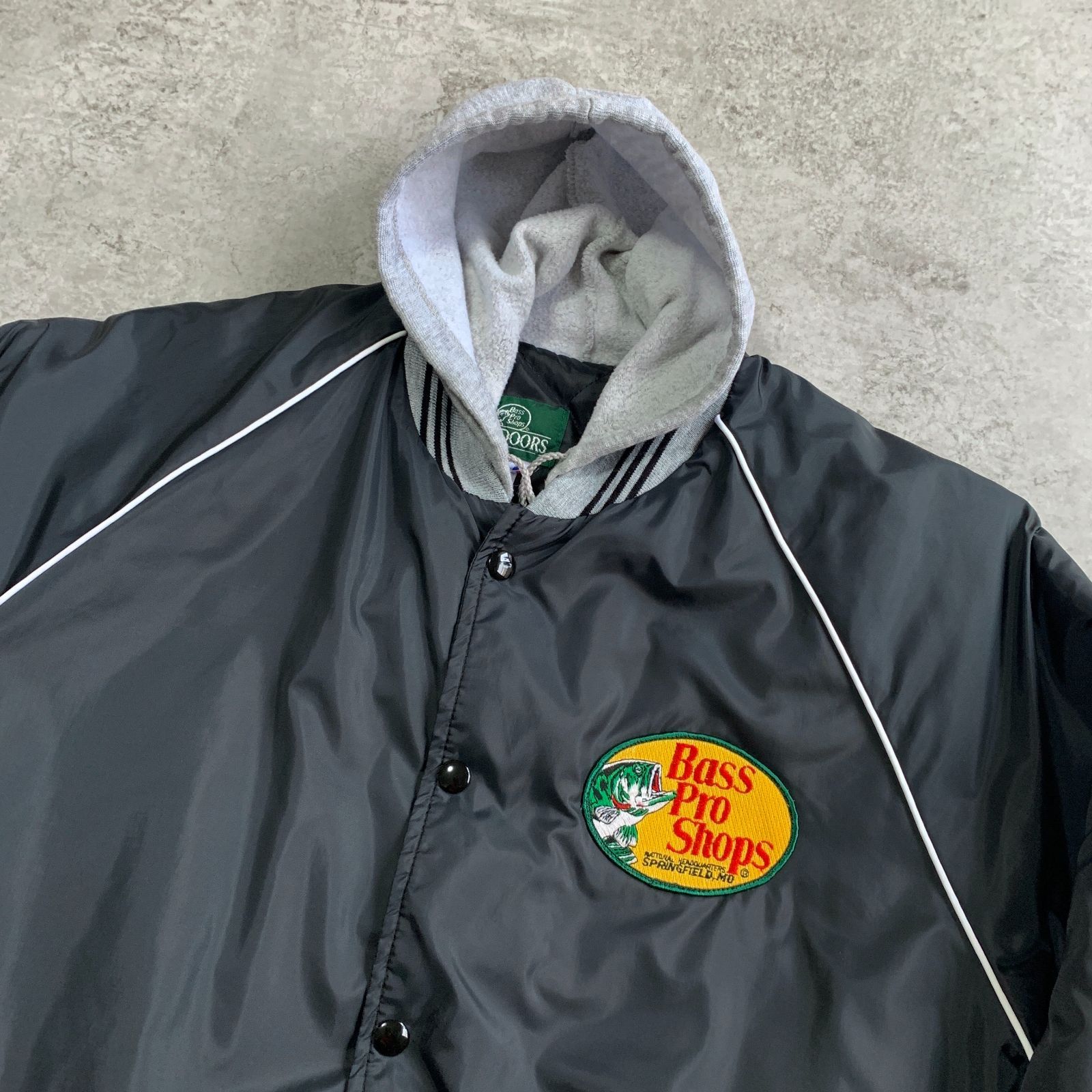 80s USA製 Bass Pro Shops Patch Hoodie Nylon Stadium Jumper 